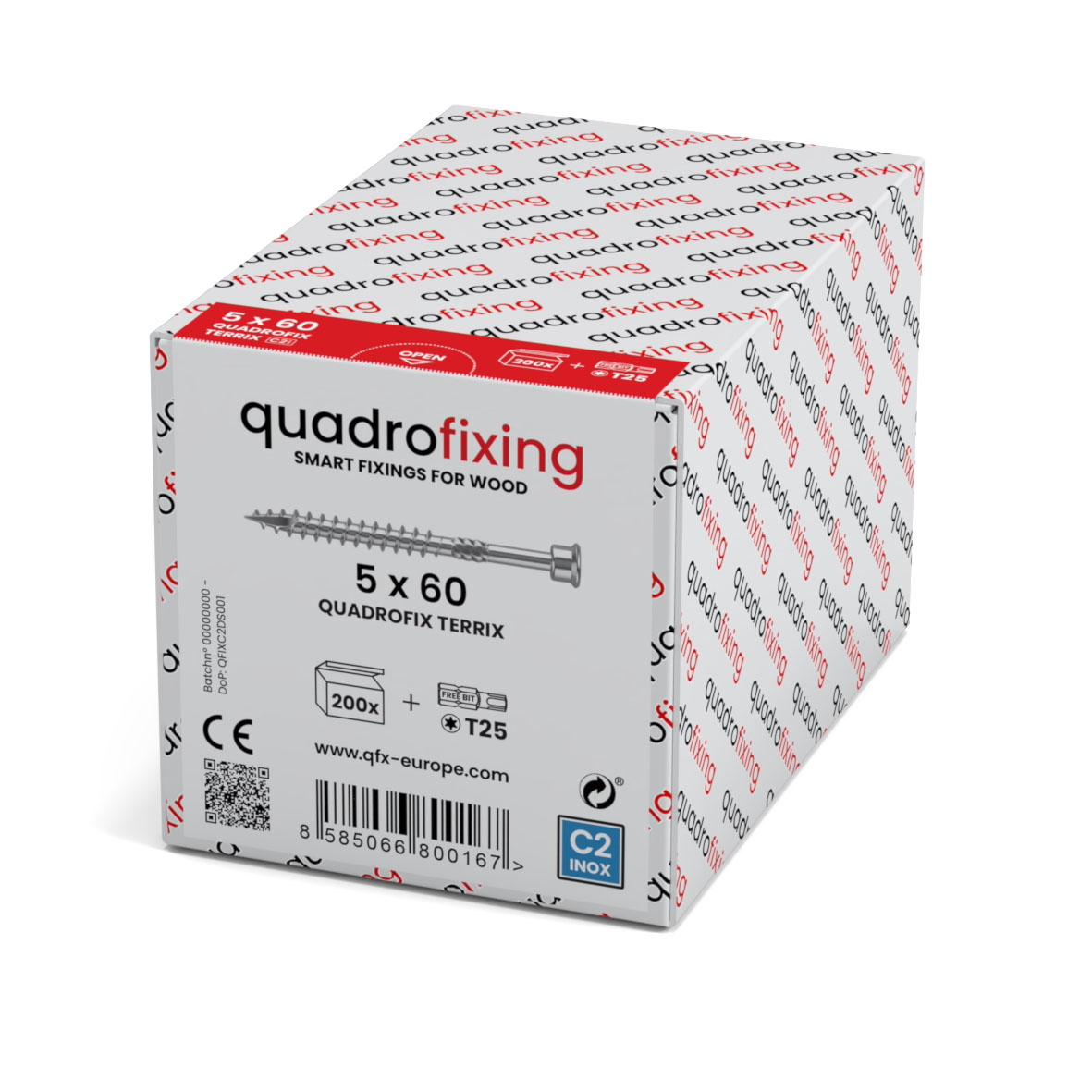 Verpackung gewachster Schrauben QUADROFIX TERRIX – 200 Stück + Bit